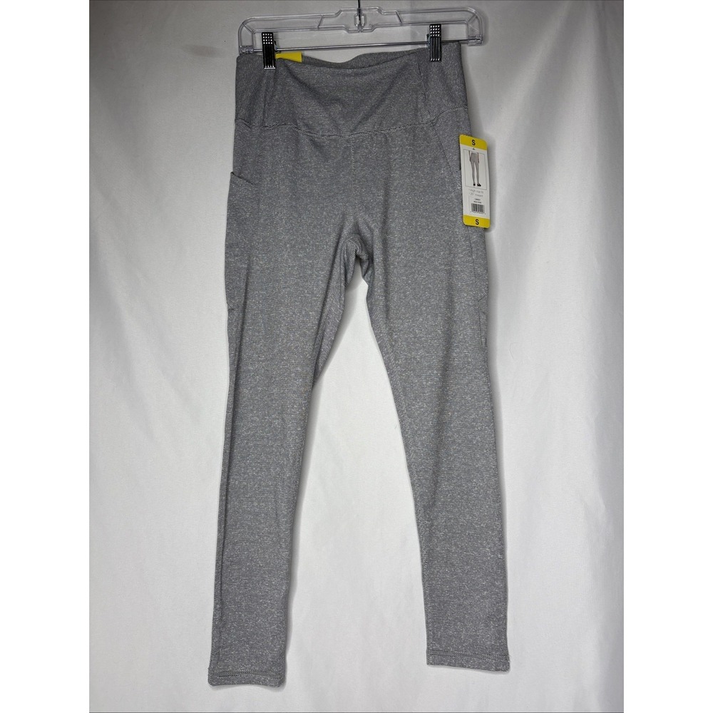 Danskin Small High Rise Fit 25" Inseam Leggings Yoga Gray Striped NEW Pockets